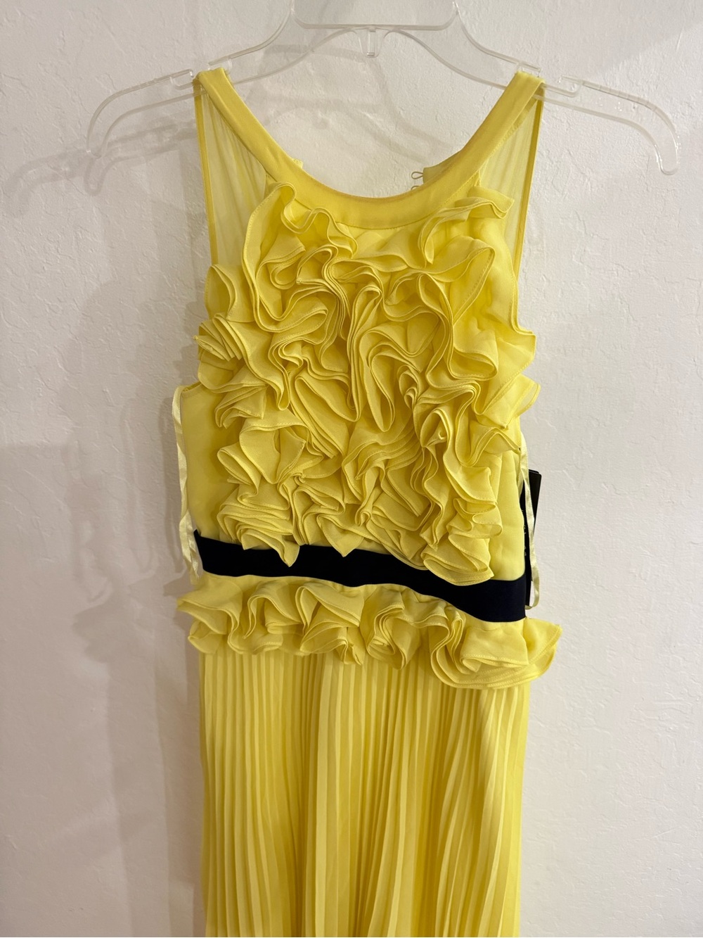 BCBGMaxAzria Yellow Ruffle Maxi Dress with Black Waistband
